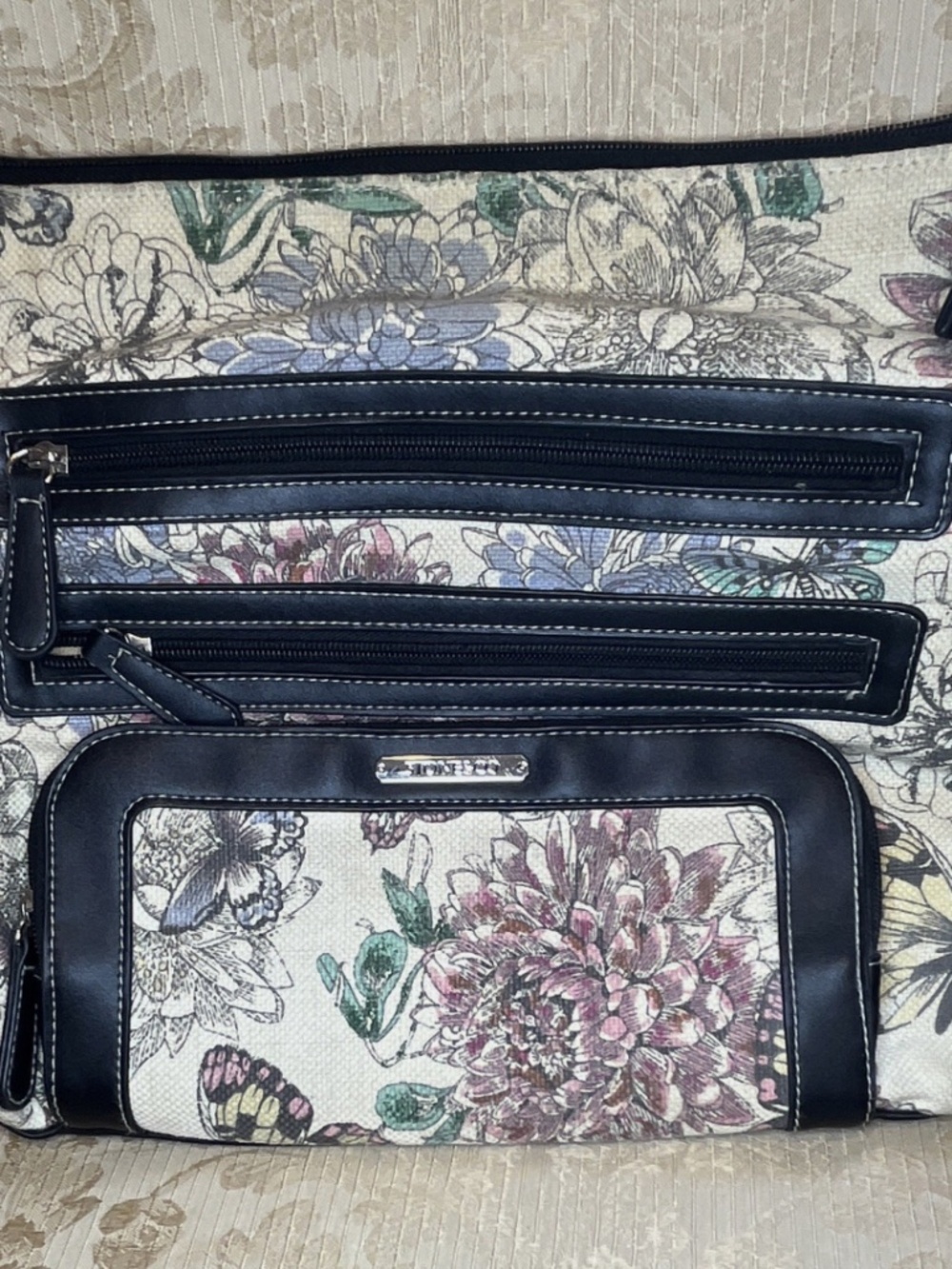Stone & Co. Floral Crossbody Bag Adjustable Strap Zip Pockets
